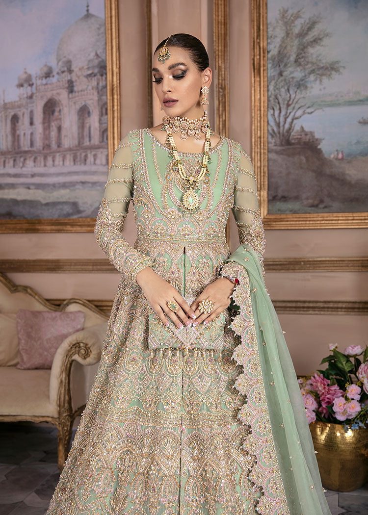 mint green wedding dress pakistani Mint Lehenga With Front Open Gown Pakistani Wedding Dresses