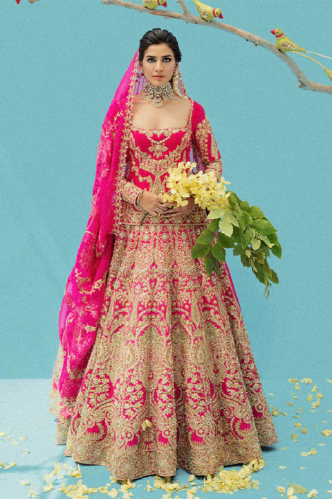 Pakistani Bridal Dress Lehnga Kurti In Pink Color