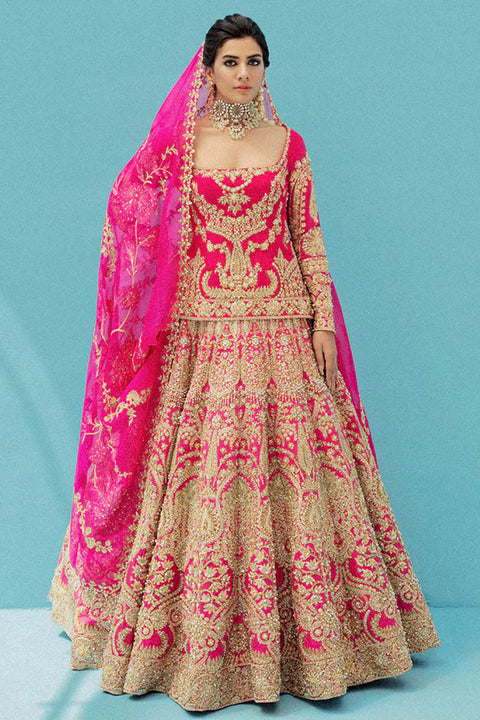 Pakistani Bridal Dress Lehnga Kurti In Pink Color