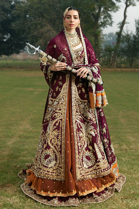 Traditional Punjabi style Pakistani Bridal Dress In Pishwas Lehnga with long frock  