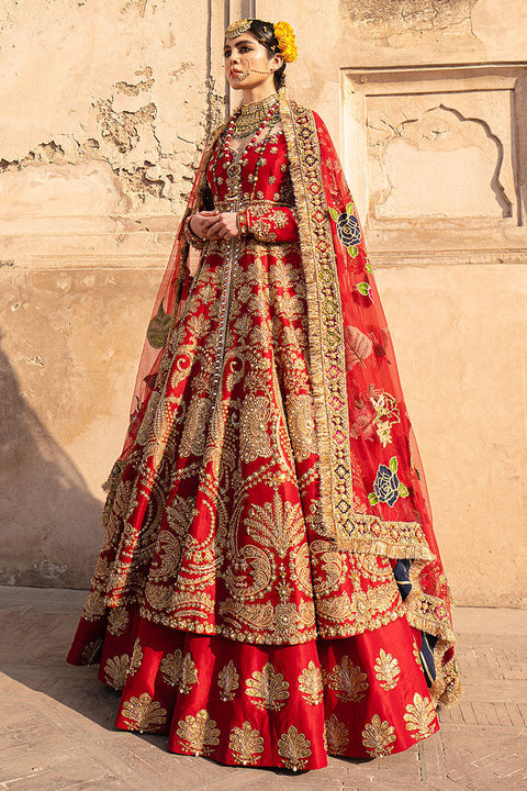Red Raw Silk Lehenga In Pishwas Style