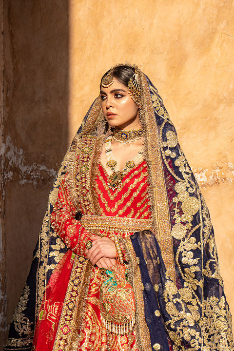 Navy Blue and Red Pakistani Bridal Dress 