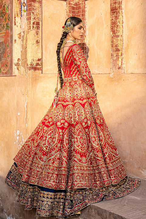 Navy Blue and Red Pakistani Bridal Dress Pishwas Lehnga 