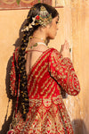 Navy Blue and Red Pakistani Bridal Dress In Pishwas Lehnga Style