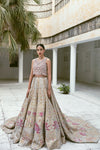 Beautiful Pakistani Bridal Lotus Lehnga With Long Tail