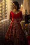 Red Pakistani Bridal Dress In open shirt frock Style