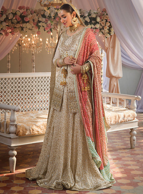 Pakistani Bridal Dress Shirt and Sharara Net Dupatta For Nikkah 