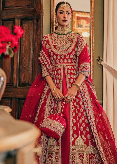 Designer Pakistani Bridal Red Gown With Lehnga