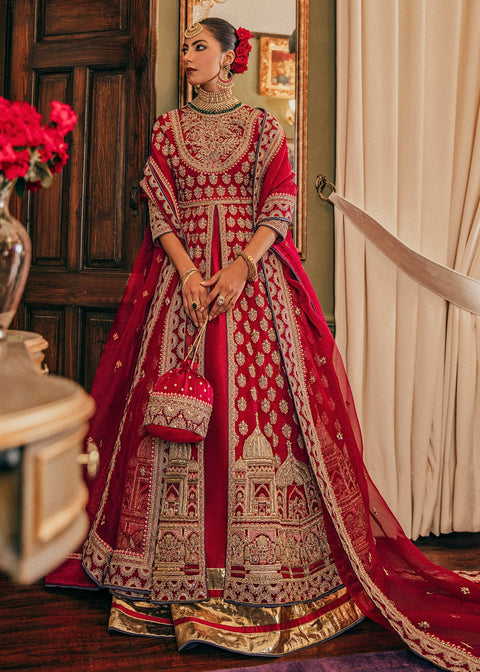 Designer Pakistani Bridal Red Gown With Lehnga