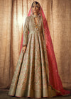 Pakistani Bridal Dress In Pishwas Style Golden and Silver Color