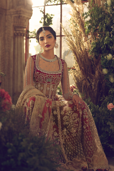 Pakistani Wedding Dress Red Pishwas Style