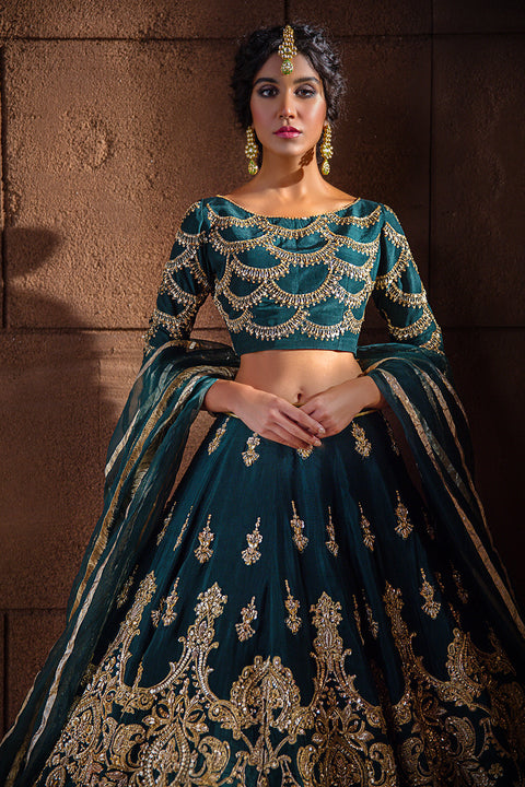 Pakistani Bridal Lehnga Choli Dress Dark Green