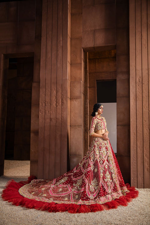 Pakistani Bridal Red and Pink Lehnga Choli