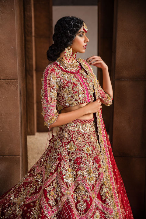 Pakistani Bridal Red and Pink Lehnga Choli