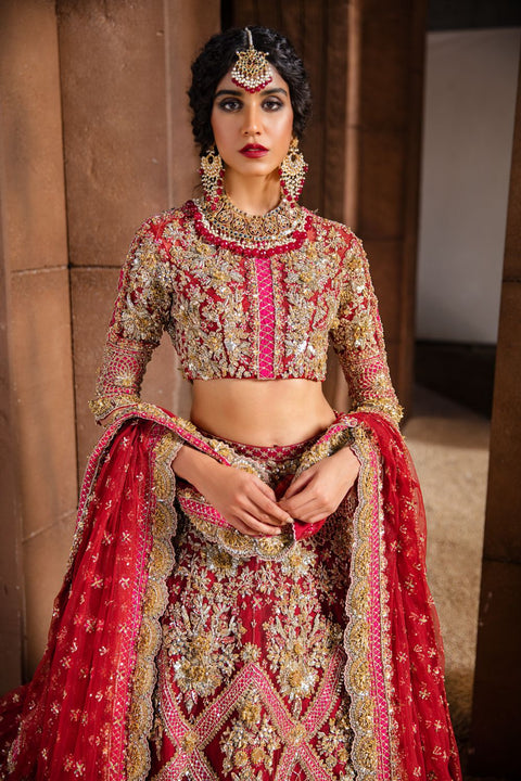 Pakistani Bridal Red and Pink Lehnga Choli