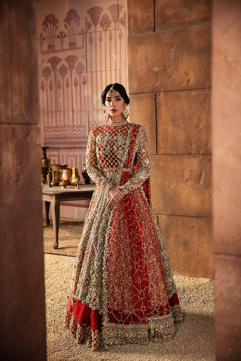 Pishwas Style Pakistani Red Bridal Net Dress