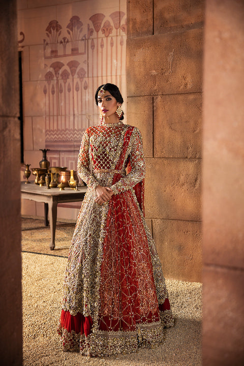 Pishwas Style Pakistani Red Bridal Net Dress