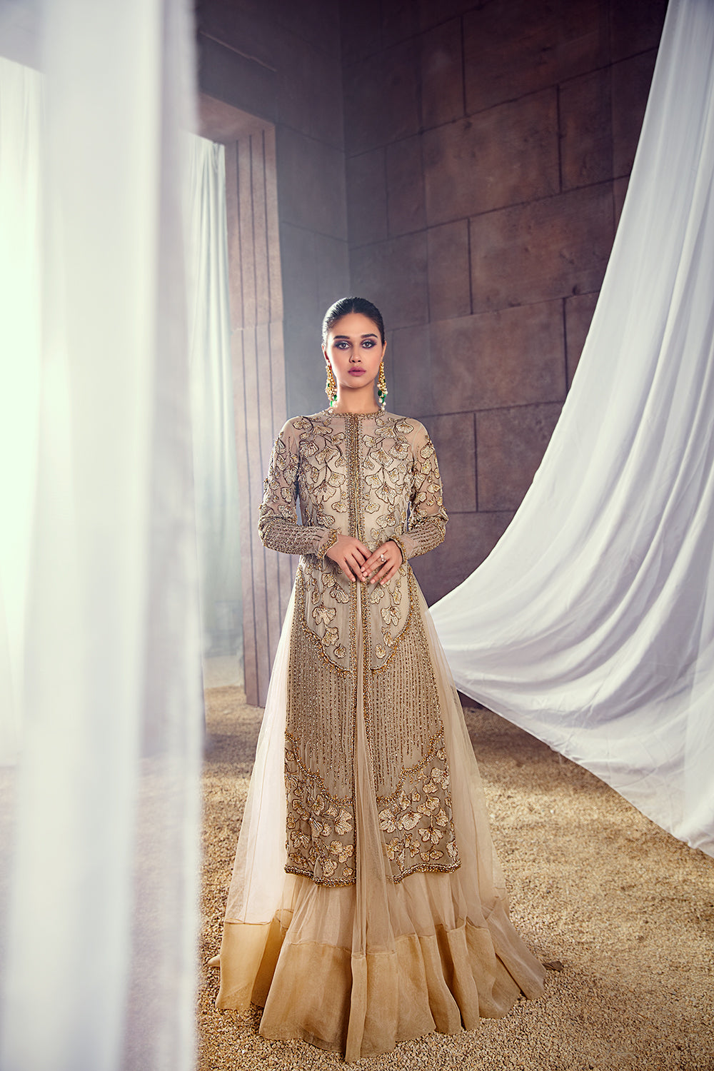 Pakistani Bridal Dress Gown Champagne color Pakistani Bridal Dress Gown Champagne color