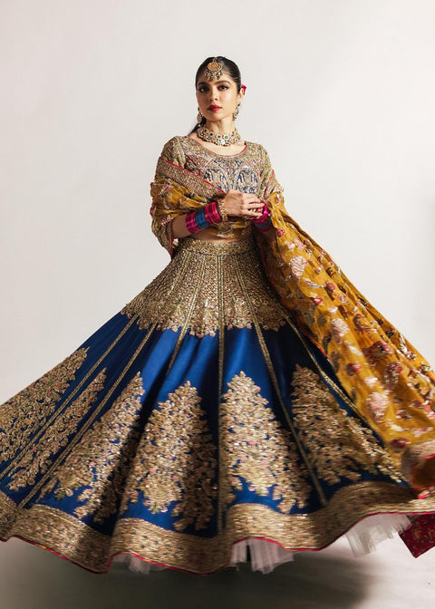 Pakistani Wedding Dress Silk Blue Lehnga Choli