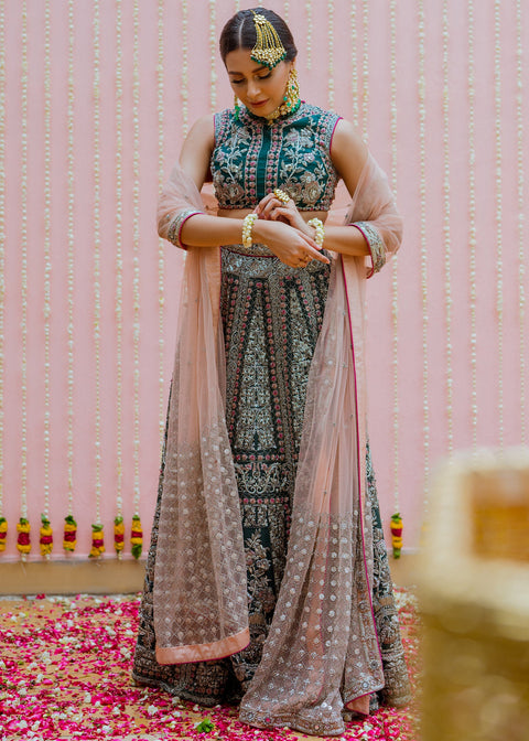 Pakistani Bridal Dress In Green Color