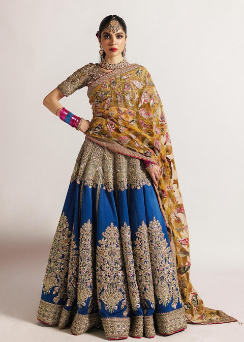 Pakistani Wedding Dress Silk Blue Lehnga Choli