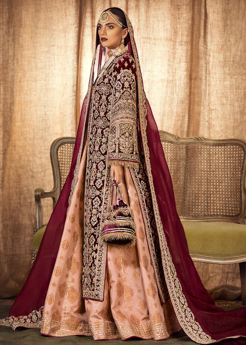 Pakistani Bridal Dress Open Gown Style In Red Color