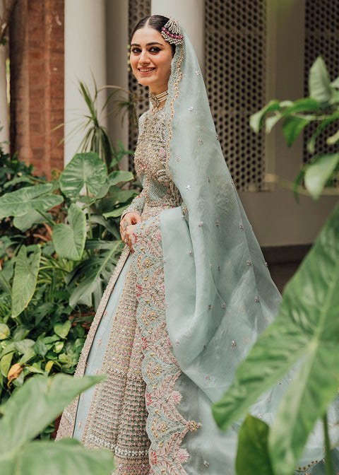 Pakistani Bridal Dress Mint Open Gown