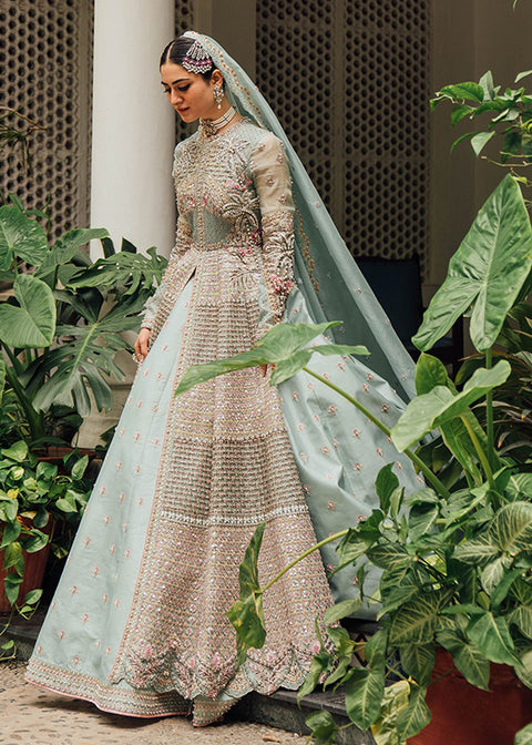 Pakistani Bridal Dress Mint Open Gown