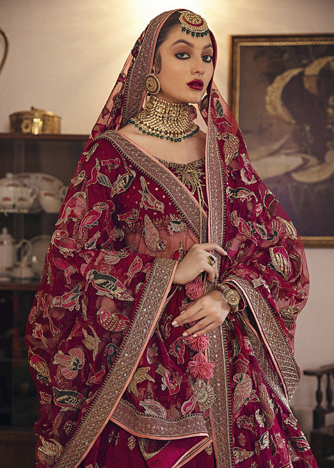 Bridal Pakistani Wedding maroon Lehnga Choli Dress (Zeb)