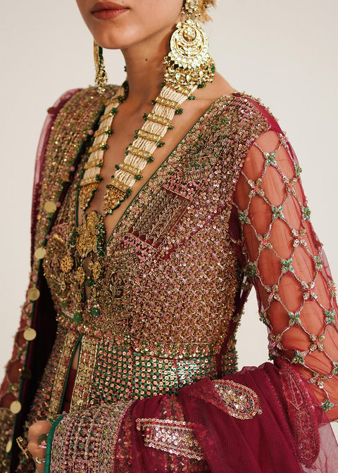 Pakistani Wedding Dress In Open Gown And Lehnga Style