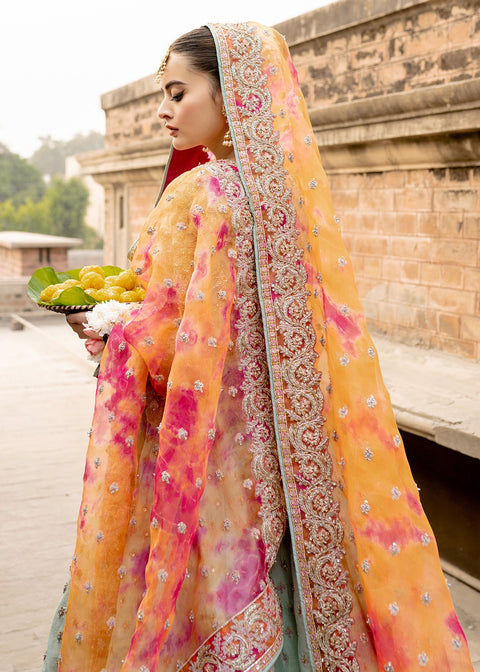 Mehndi dress for bridal in gown style 