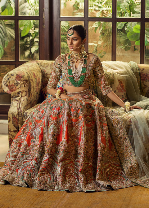 Bridal Pakistani Wedding Orange Lehnga Choli  (Zamurd)