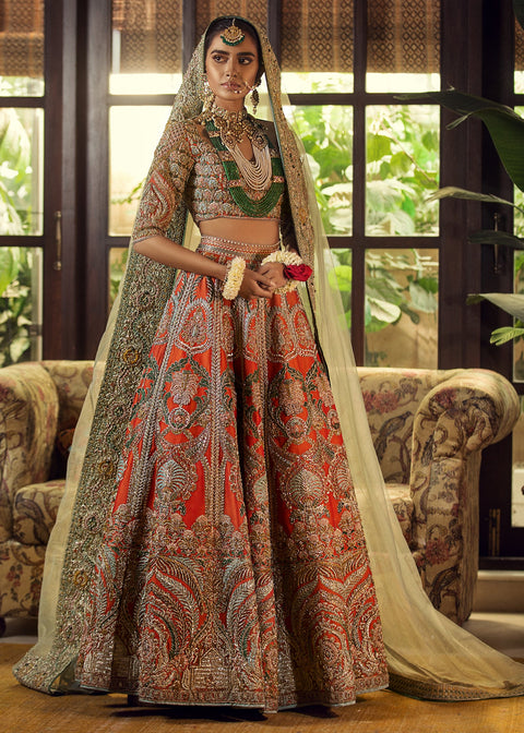 Bridal Pakistani Wedding Orange Lehnga Choli  (Zamurd)