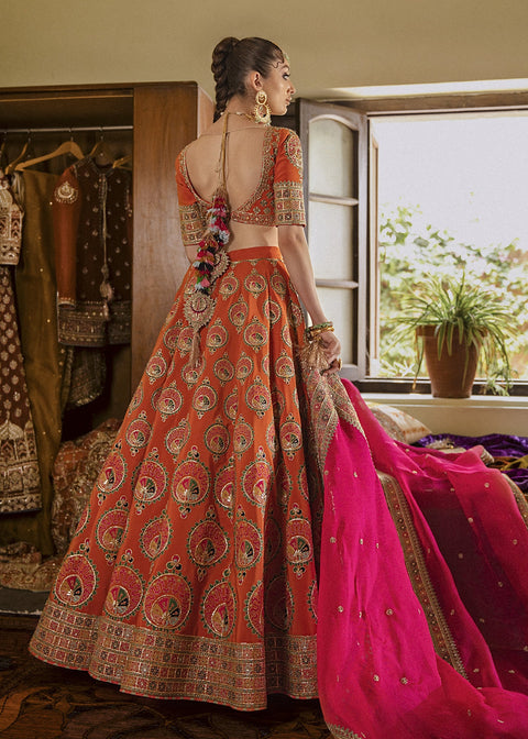 Pakistani Bridal Dress in Orange Lehenga Choli