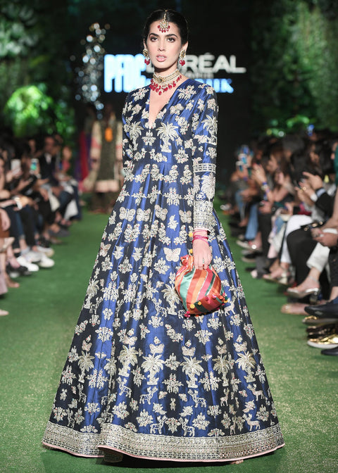 Pakistani Bridal Mehndi Dress Blue Frock And Red Dupatta