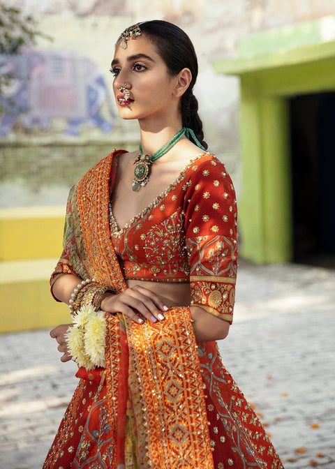 Pakistani Bridal Orange Red Lehenga 