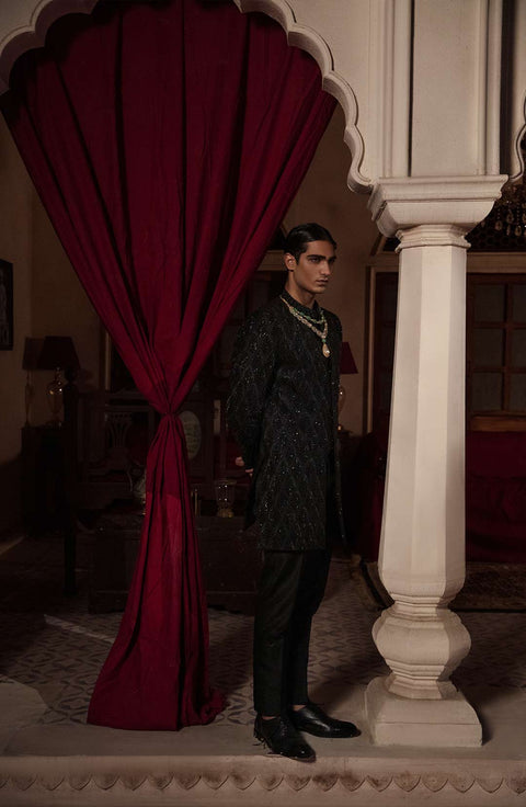 black pakistani sherwani for men