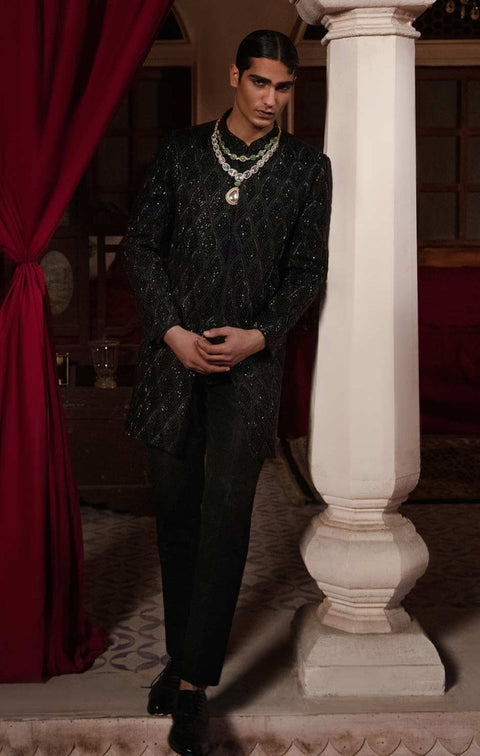 Pakistani Black Sherwani Trousers Style Pakistani Groom Dress