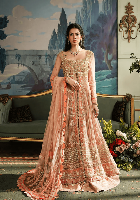 Pakistani Bridal Wedding Dress in Open Gown Lehenga Style