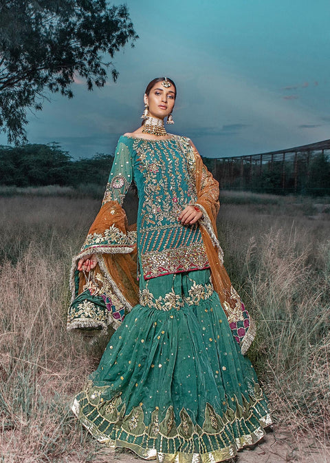 Traditional Emerald Bridal Gharara Kameez Dress