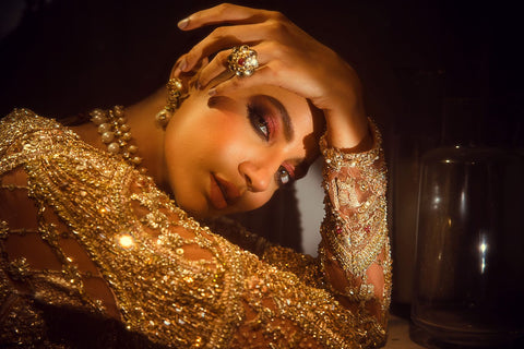Beautiful Pakistani Bridal Tail Gown with jewelry