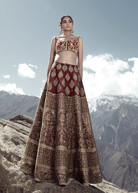 Pakistani Bridal Red Silk Lehnga Choli dress 