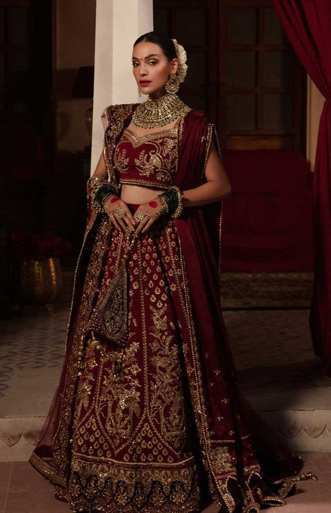 Pakistani Bridal Dress Deep Red Lehenga Choli Dupatta