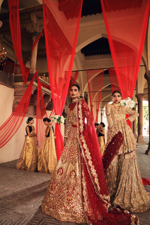 Bridal Tradition Red and Golden Pakistani Dress