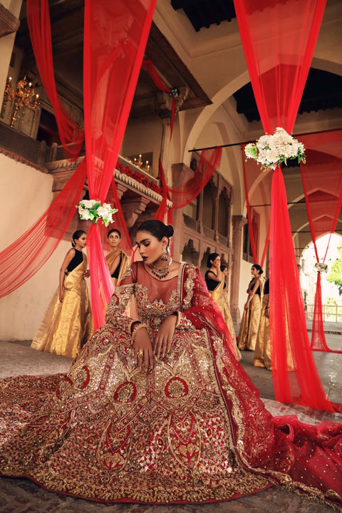 Red and Golden Pakistani Dress