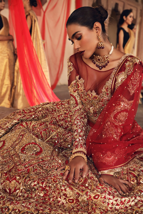 Red and Golden Pakistani Dress