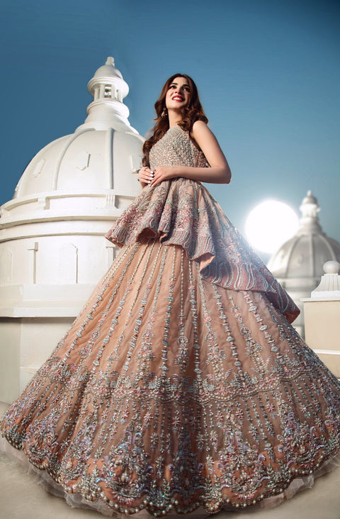 Pakistani Wedding Dress In Peach Color