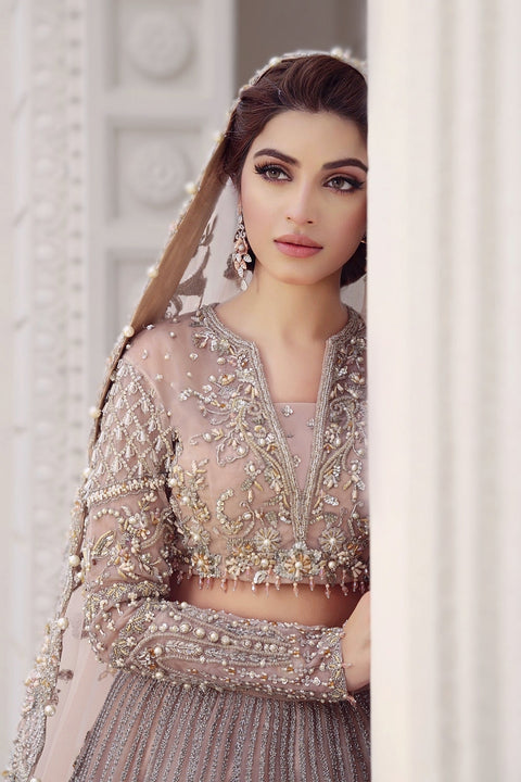 traditional grey color Pakistani Bridal Dress 