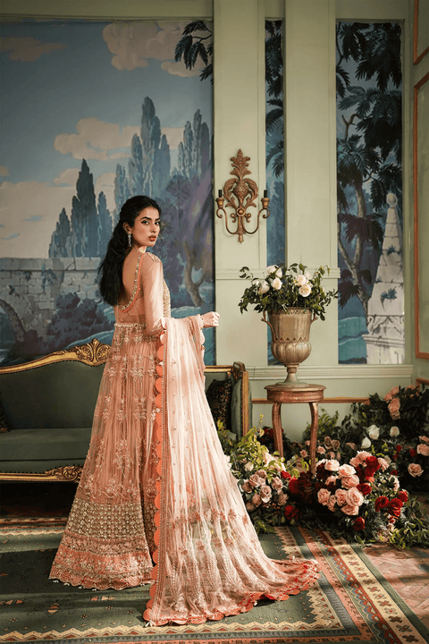 Pakistani Bridal Wedding Dress in Open Gown Lehenga Style