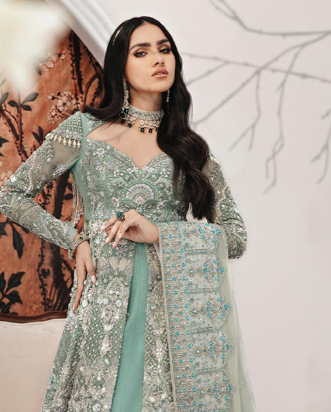 Front Open Gown Lehenga Blue Pakistani Bridal Dress